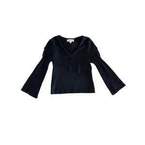 St. John‎ Collection by Marie Gray Black Faux Wrap Bell Sleeve Sweater 0